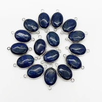 lapis charm pendant nature stone rimmed with metal two eared for women girl bracelet necklace fashion jewelry 15 20 mm