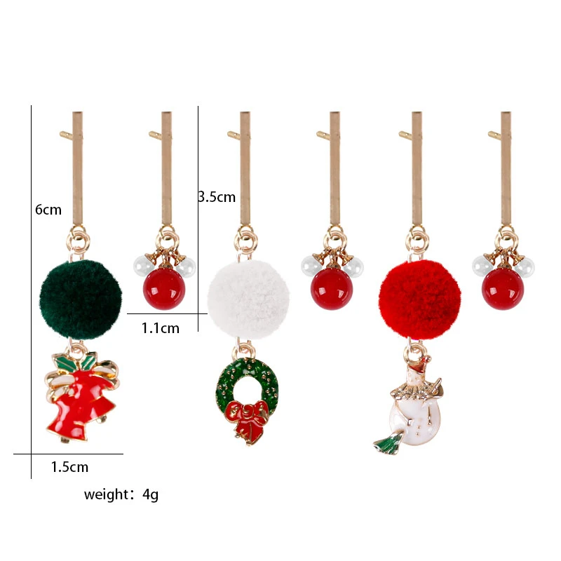 Рождественская серия серьги классические красные помпоны гирлянда колокольчик