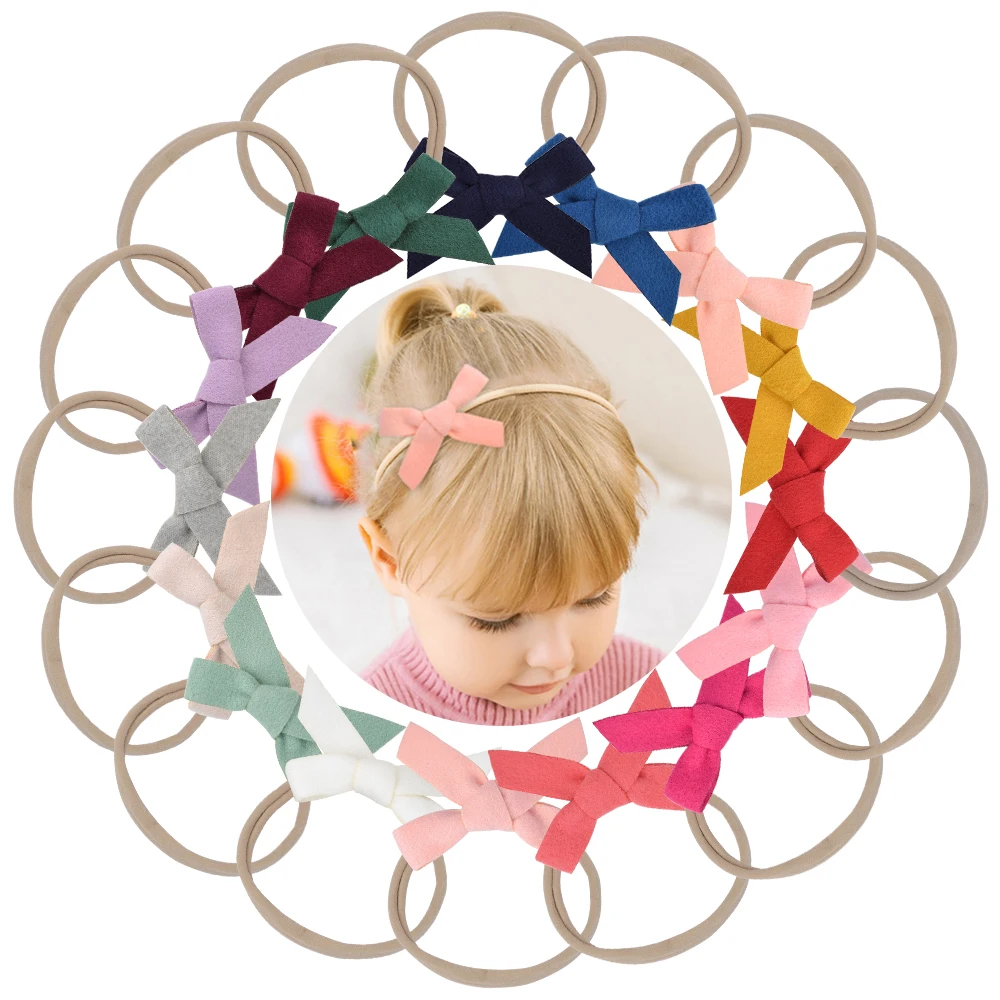 16 шт./компл. одноцветная повязка на голову с бантиком для малышей маленьких