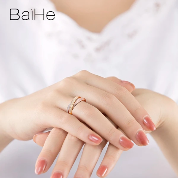 BAIHE, 18 карат, белый+ желтый+ розовое золото, сертифицировано, всего 0.58ct, Круглый, с натуральными бриллиантами, для женщин, свадьба, модный, хорошее ювелирное изделие, подарочное кольцо