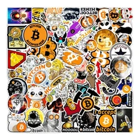 50pcspack magic coin bitcoin dogecoin virtual currency btc stickers for helmet kid diy laptop mixed skateboard luggage case