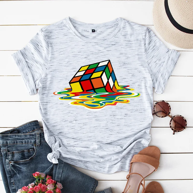 Футболка женская оверсайз с рисунком кубика Рубика 100% хлопок S 5XL короткий рукав