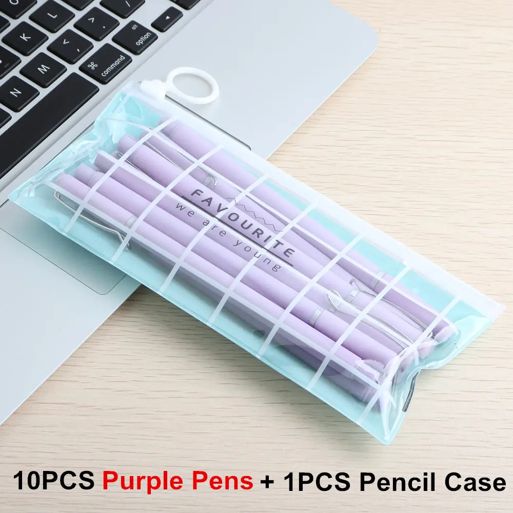 1Set Purple B 10 шт./компл. гелевая ручка и карандаш чехол творческая ручка канцелярские принадлежности каваи гелевая ручка школьные канцелярские поставщиков детская ручка подарок - Цвет: 1Set Purple B