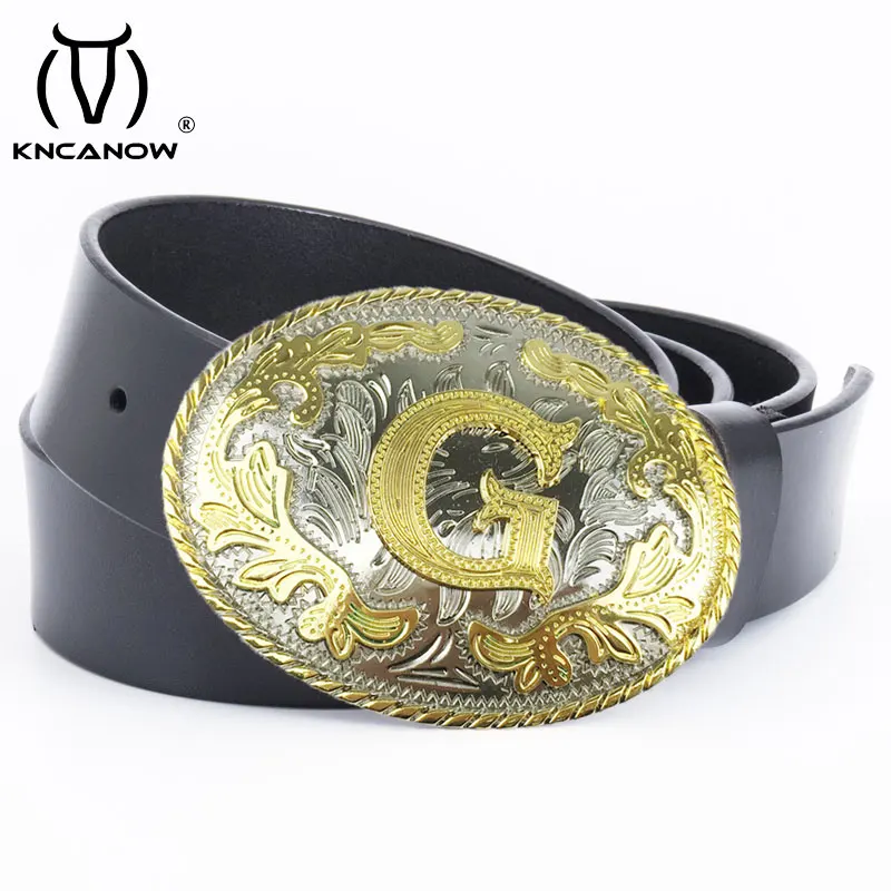 High-End Leather American Letter G Men's Belt Fashion Punk Plate Buckle Luxury Belt All-Match Jeans Casual Pant Husband Gift