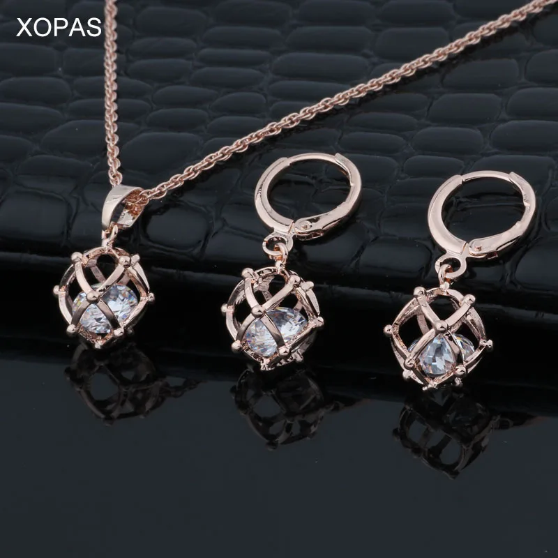 

New Arrivals Fashion 585 Rose Gold Ball Natural Zircon Long Dangle Earrings Set Women Wedding Party Luxury Fine Jewelry Set
