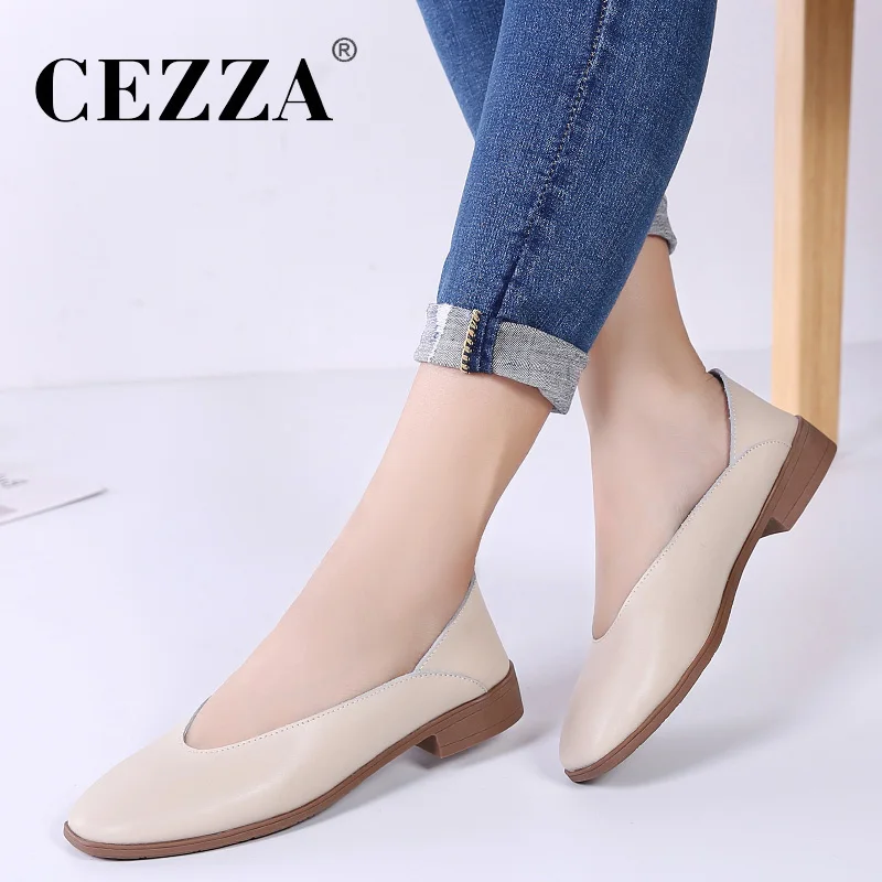 CEZZA осенние женские балетки на плоской подошве женская кожаная обувь без