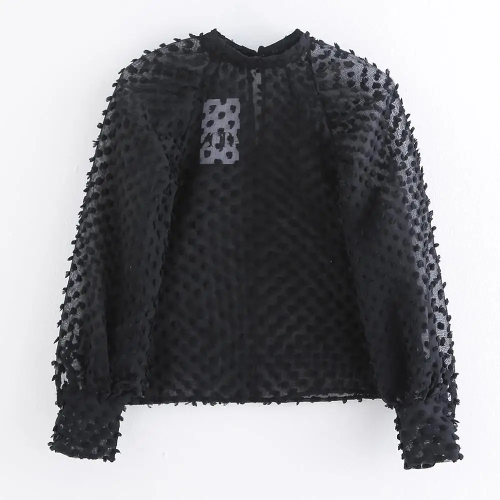 Женская полупрозрачная Повседневная Блузка с воротником стойкой и текстурной