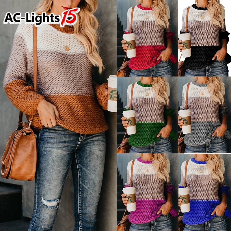 

Long Sleeve Mohair ColorBlock Sweater 2022 Winter Autumn Woman Sweaters Pullovers Casual Knitted Striped Fuzzy Fluffy Sweater