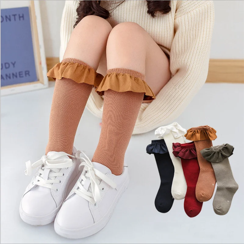 Children's knee high Girls socks for kids with Lace Stuff Ruffle Socks Kid Princess Girls Baby Leg Warmers Cotton