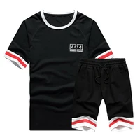 mens summer outfit 2 piece set short sleeve t shirts and shorts sweatsuit sportswear