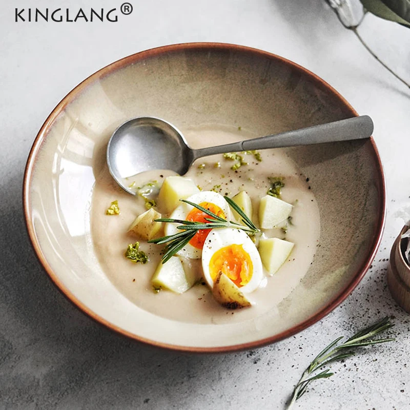 Salad Bowl Creative Ceramic Soup Bowl Large Rice Bowl Restaurant Tableware Sallow Plates