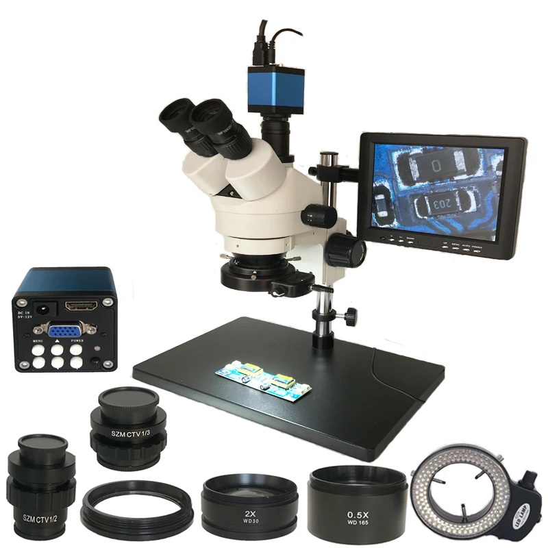 Тринокулярный стереомикроскоп с имитацией фокусного расстояния 3 5x 90X 13 МП