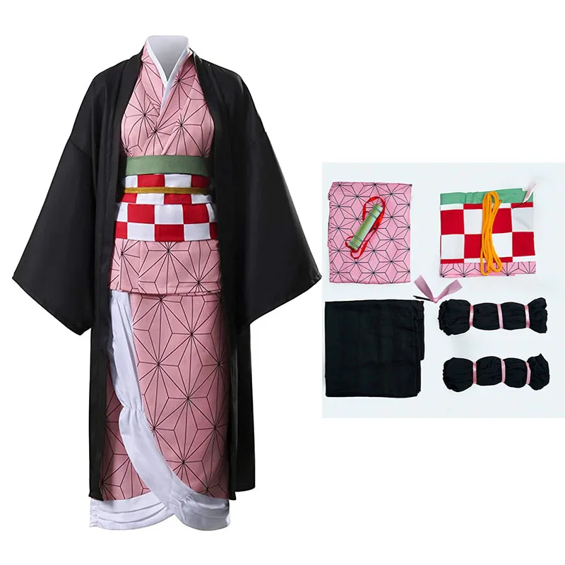 Demon Slayer Kimetsu No Yaiba Cosplay Costume Anime Kimono Kamado Nezuko Adult Kids Halloween Carnival Costumes Wig Suit Sets |