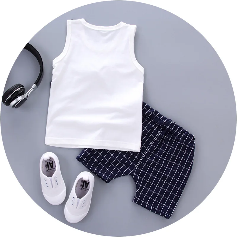 Новая летняя детская модная одежда костюм для маленьких мальчиков клетчатая