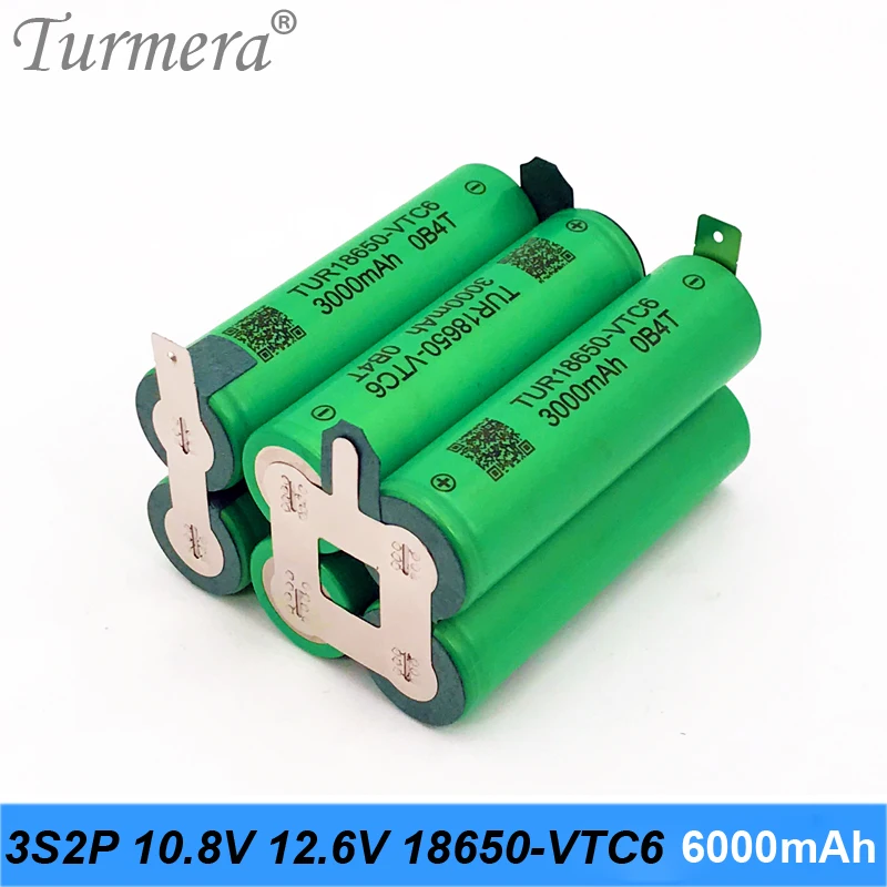 

Turmera 3S2P 6000 мАч 12,6 в 10,8 В VTC6 аккумулятор TUR18650VTC6 3000 мАч 30A литий-ионный аккумулятор для 12 В отвертки аккумулятор на заказ