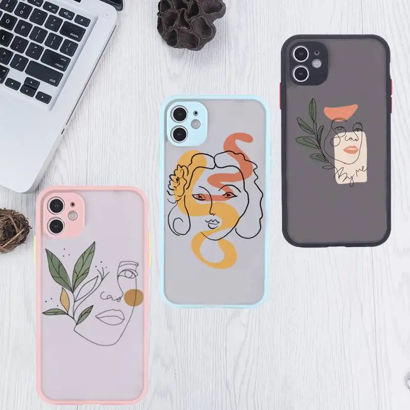 

New Funny Art Sketch Phone Case For iPhone 12 11 Mini Pro XR XS Max 7 8 Plus X Matte transparent Pink Back Cover