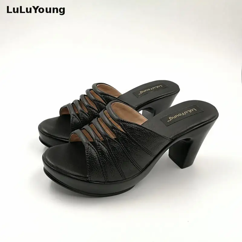 Женские ботинки из натуральной кожи на высоком каблуке Туфли-лодочки каблуках