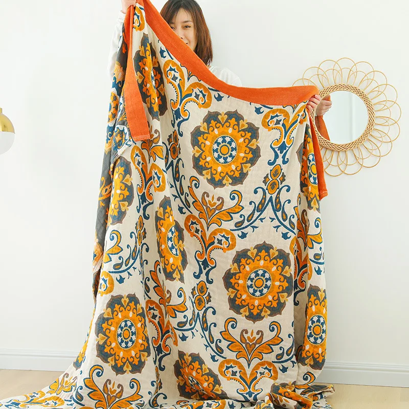 

Pure Cotton Bedding Room Soft blanket Home bedding Muslin Summer toweling coverlet Travel Breathable Chic Large Throw Blanket