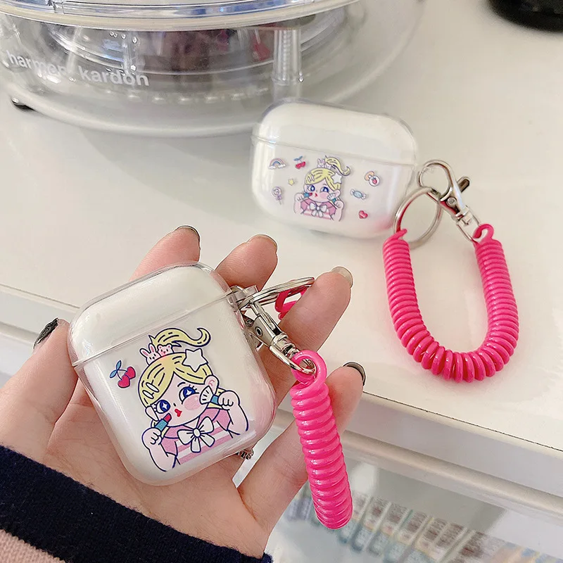 

For AirPods Case Cute Makeup Girl Soft TPU Transparent Earphone Case For AirPods 2 3 AirPods Pro Earphones Cover with Lanyard