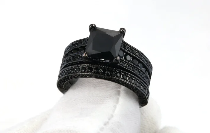

Black color Wedding Rings set bridal Classic Engagement Band Ring For Women luxury ghana nigeria Jewelry R4766black