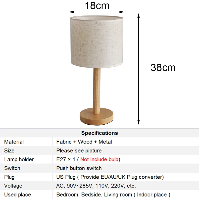 

Nordic Fabric Wooden Table Lamps for Bedroom Bedside Lamp Living Room Decoration Vintage Led Desk Lamp Read Study Night Lamp E27