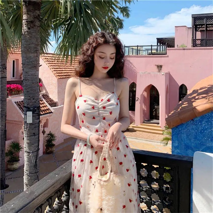 Женское Сетчатое платье с V-образным вырезом длинное на бретелях высокой талией и