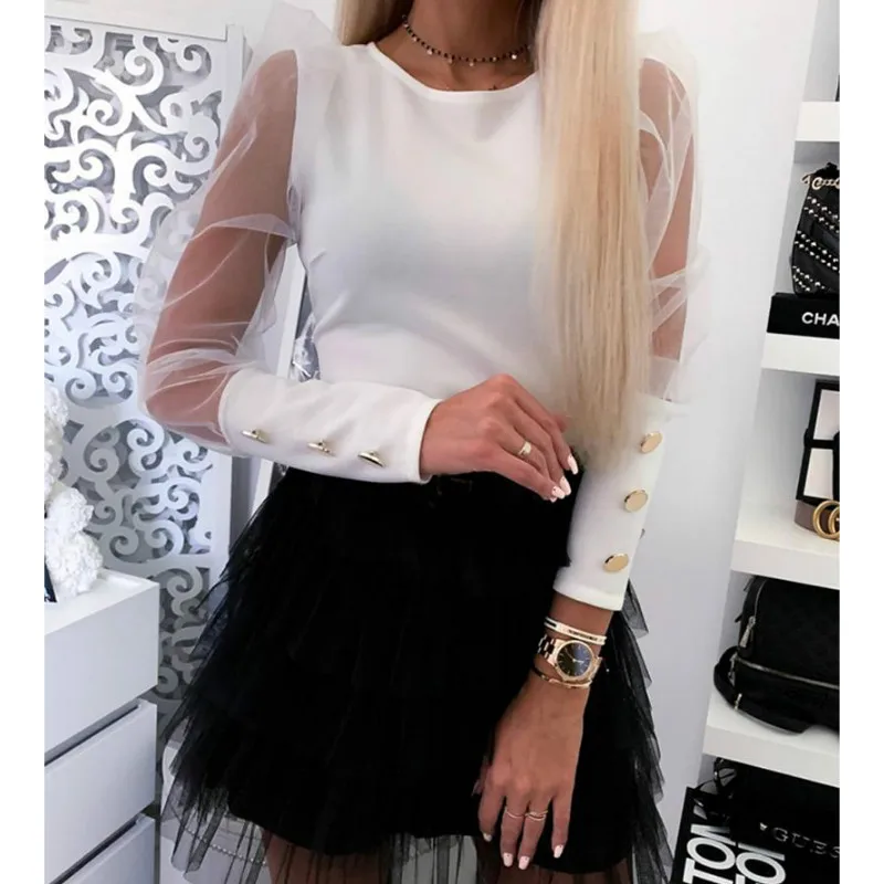 Женские сетчатые топы с длинными прозрачными рукавами пуловеры рубашки