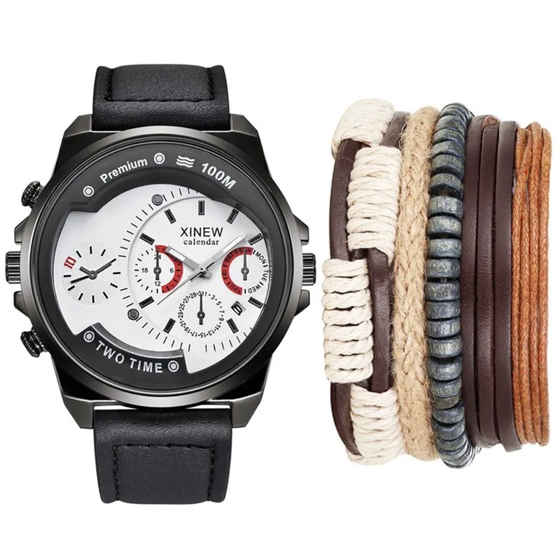 

2021 Men's Watch + Bracelet Simple and Fashion Alloy Student Hand Dial Watch Quartz Chronograph Relogio Masculino + Box