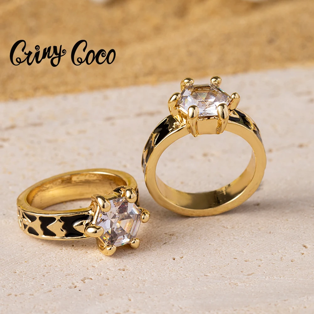 

Cring Coco Diamond Ring Vintage Enamel Heart Zircon Ring High Quality Hawiian Polynesian Leaf Flower Rings for Women 2021 New