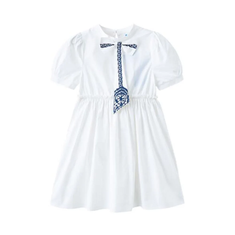 

Cultiseed Girls Summer Bow Collar Puff Sleeve Preppy Style Princess Party Dress Big Kids Students Casual Long Gowns Clothes