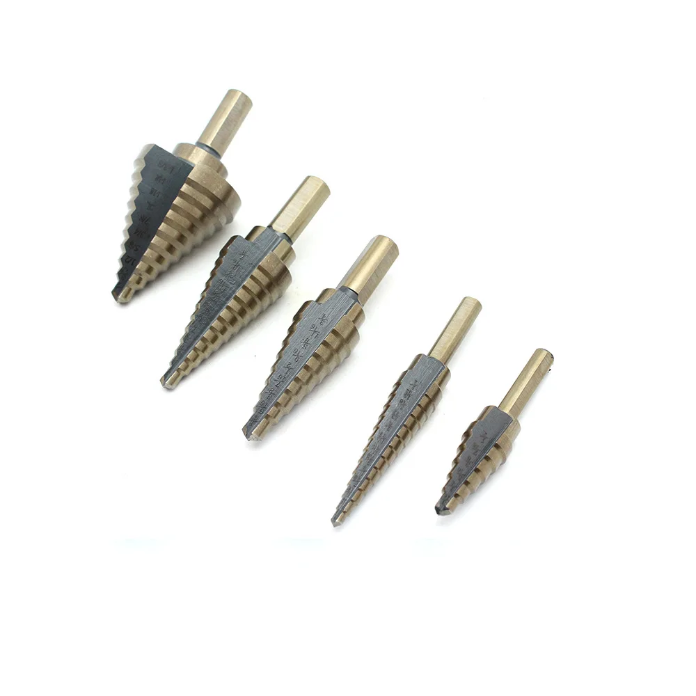

British 5-piece aluminum box stepped drill 5pc black and yellow pagoda drill Multi-function drilling tool