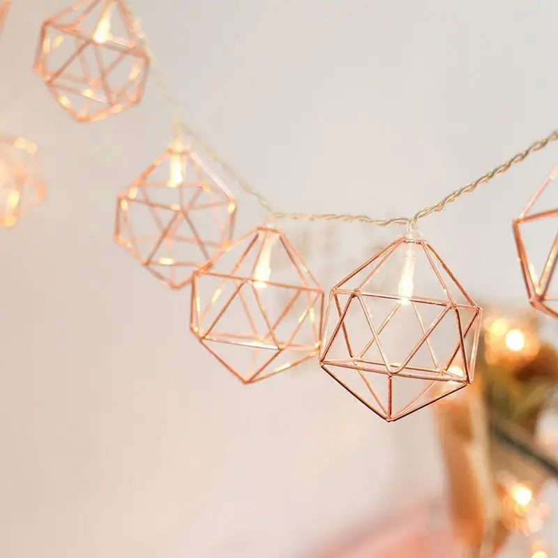 

3M LED String Light Rose Gold Color Iron Art Geometric Hexagons String Lamp for Wedding Party Home Balcony Decor