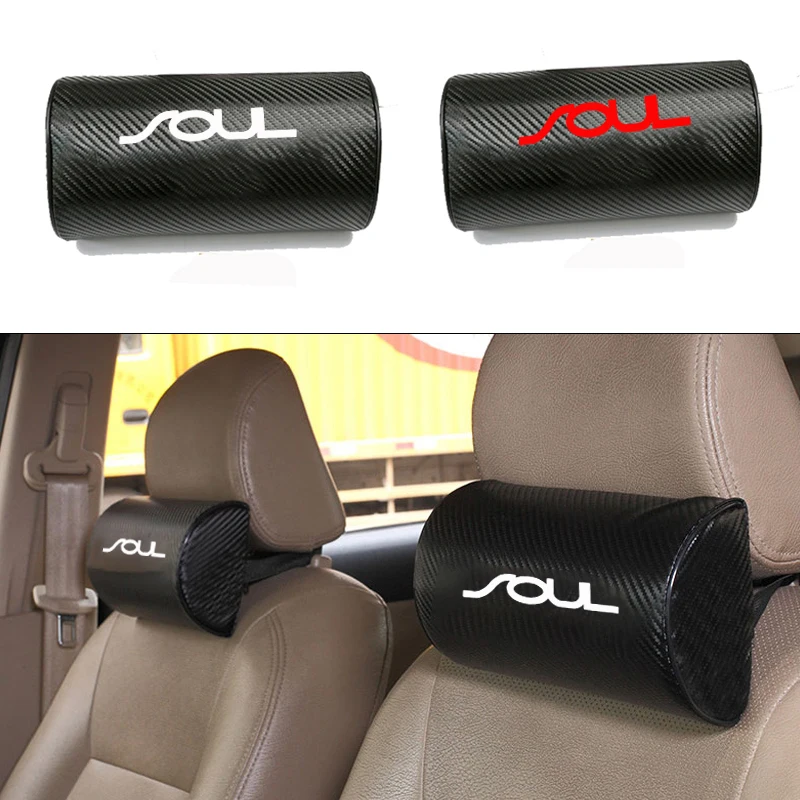 Carbon Fiber Texture PU Leather Auto Safety Pillow Car Auto Seat Head Neck Rest Cushion Headrest Pillow Pad for Kia Soul