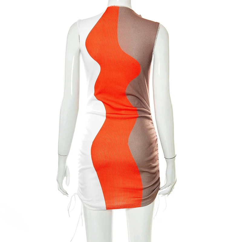 

Bomblook Sexy Party Club Bodycon Dresses For Women's 2021 Summer Clothing Patchwork Sleeveless Drawstring Dress Streetwears