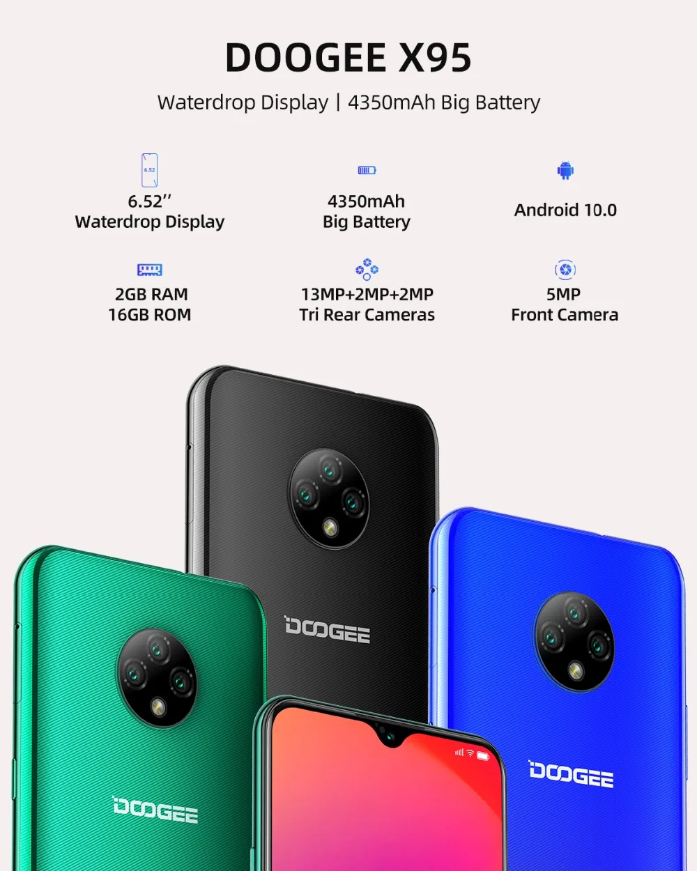 DOOGEE X95 6 52 "Дисплей 16 Гб Встроенная память мобильного телефона Android 10 4G LTE