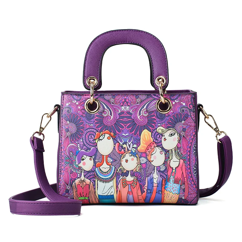 

Leather Shoulder Bag Embroidery Female Brand Designer Handbags Large Capacity Women Cartoon CrossBody Tote Green