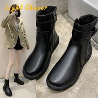 2021 ankle boots women cow leather round toe lady booties autumn winter platform sole shoes handmade soft leather womens boots