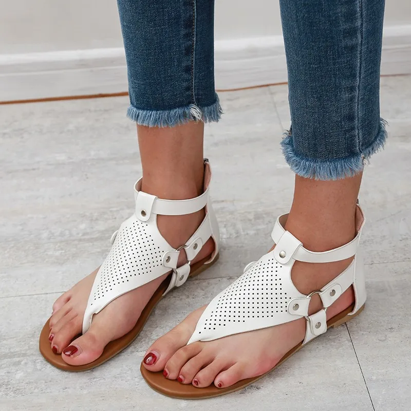 

Summer Sandals Women Flip-flops Gladiator Flats Shoes Woman Casual Buckle Strap Solid Hollow Out Plus Size 35-43 Beach Sandals
