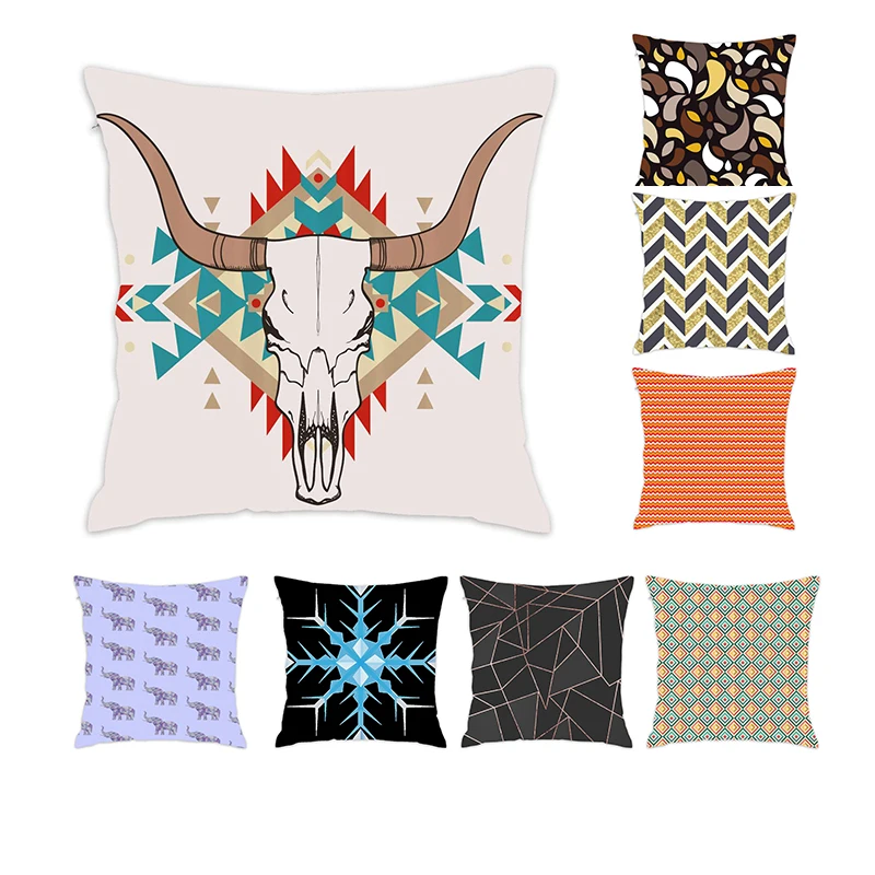 

[Douladou]Vintage Geometric Ethnic Ornament Cushion Covers Pillow Case Polyester Decorative Pillowcase Printed Pillow 45x45CM