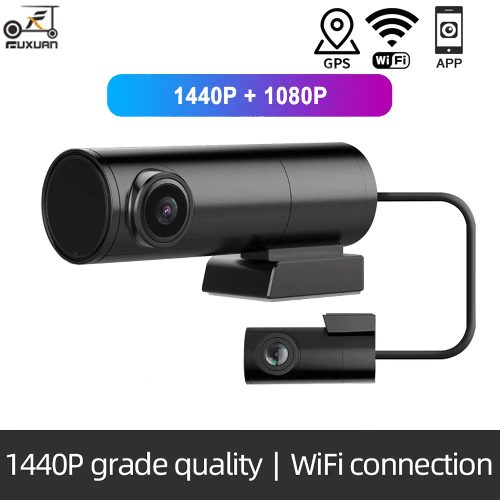 

2K Mini WiFI Car Dash Cam front Cam 1440P Car Dvr Dual Cameras GPS Tracker Night Vision Recorder Rotatable Lens Parking Monitor
