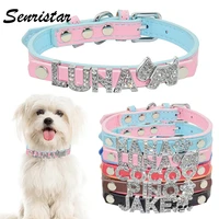custom bling name pet cat dog collar personalized rhinestone letter name leather dog collar for small medium large dogs puppy