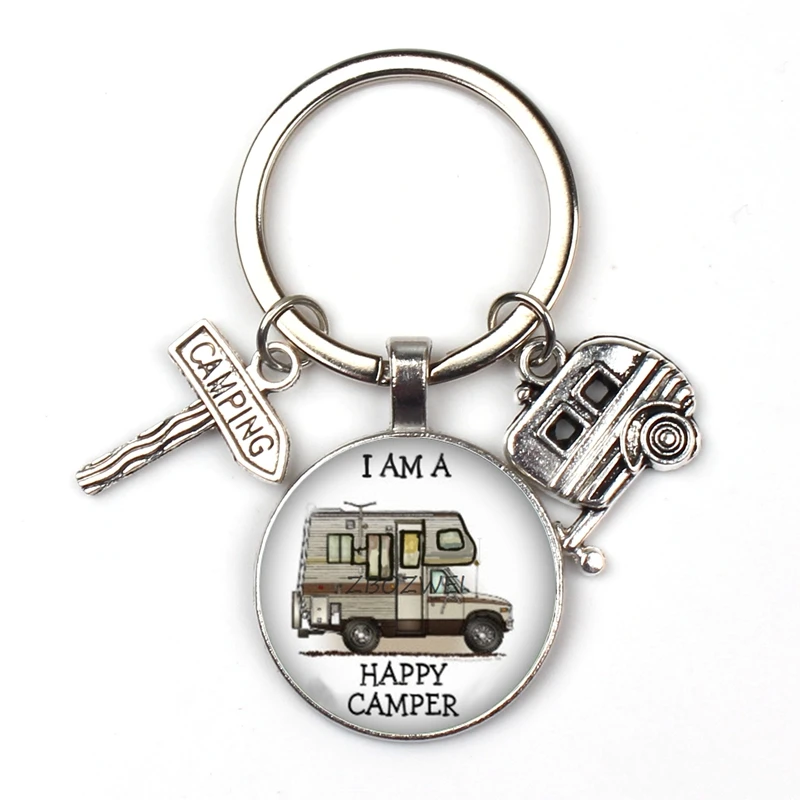 13 Счастливый Отдых милые туристический автомобиль я лагерь camper ключ дорожный знак брелок со стеклянным кабошоном путешественник цепочка для ключей «богиня»; - Цвет: 13