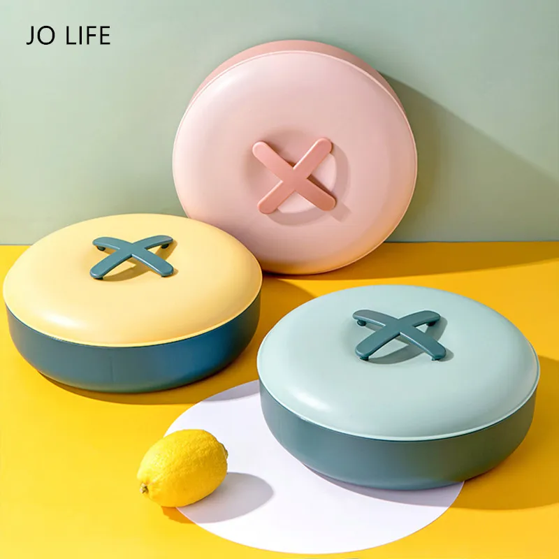 

JO LIFE Cute Button Shape Storage Box 5 Grid Nuts Dried Fruit Candy Tray Plastic Container with Lid
