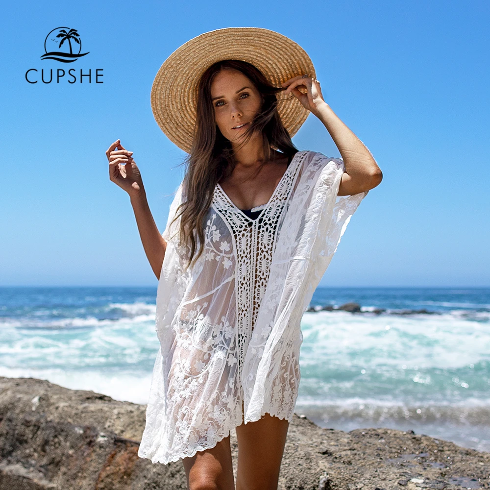 

CUPSHE Black Sunflower Crochet Bikini Cover Up Sexy Swimsuit Beach Dress Women 2021 Summer Bathing Suit Beachwear Tunic Shirt