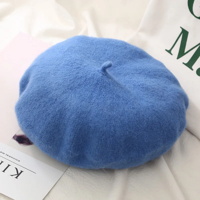 blue Новинка, 23 Цвета, женская зимняя шапка, берет, Женская шерстяная хлопковая шапка, шапка для девочек, шапки, шапка s, черный, белый, серый, шапка Boinas De Mujer - Цвет: blue