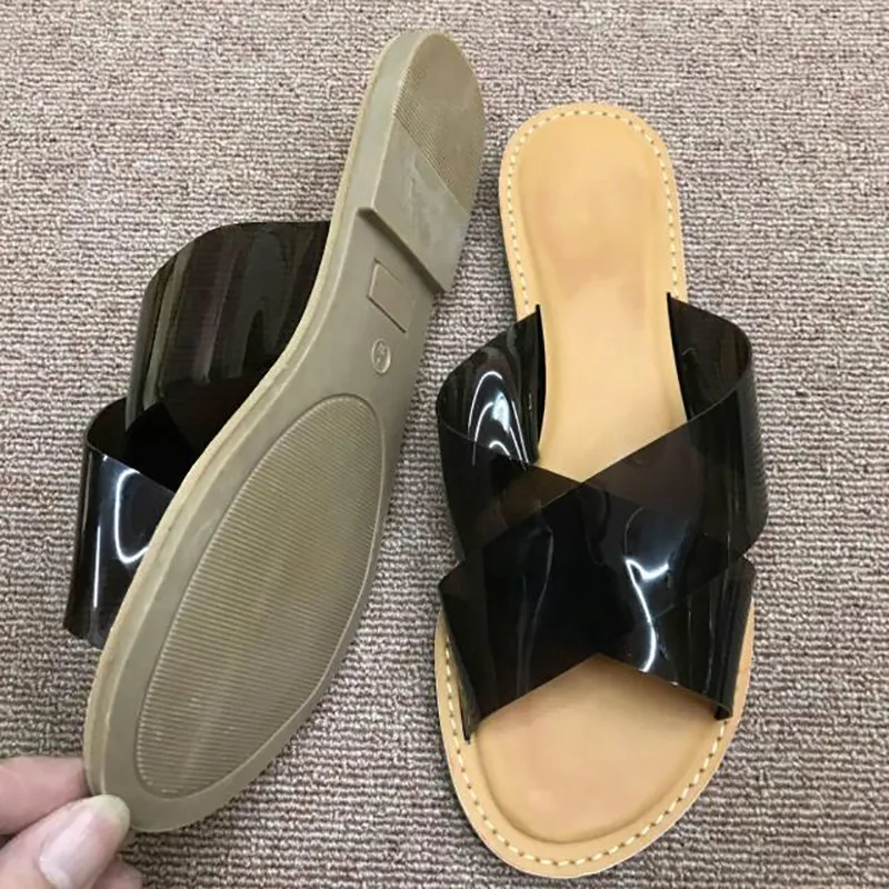 Женские прозрачные шлепанцы удобные пластиковые на плоской подошве размеры 36 41