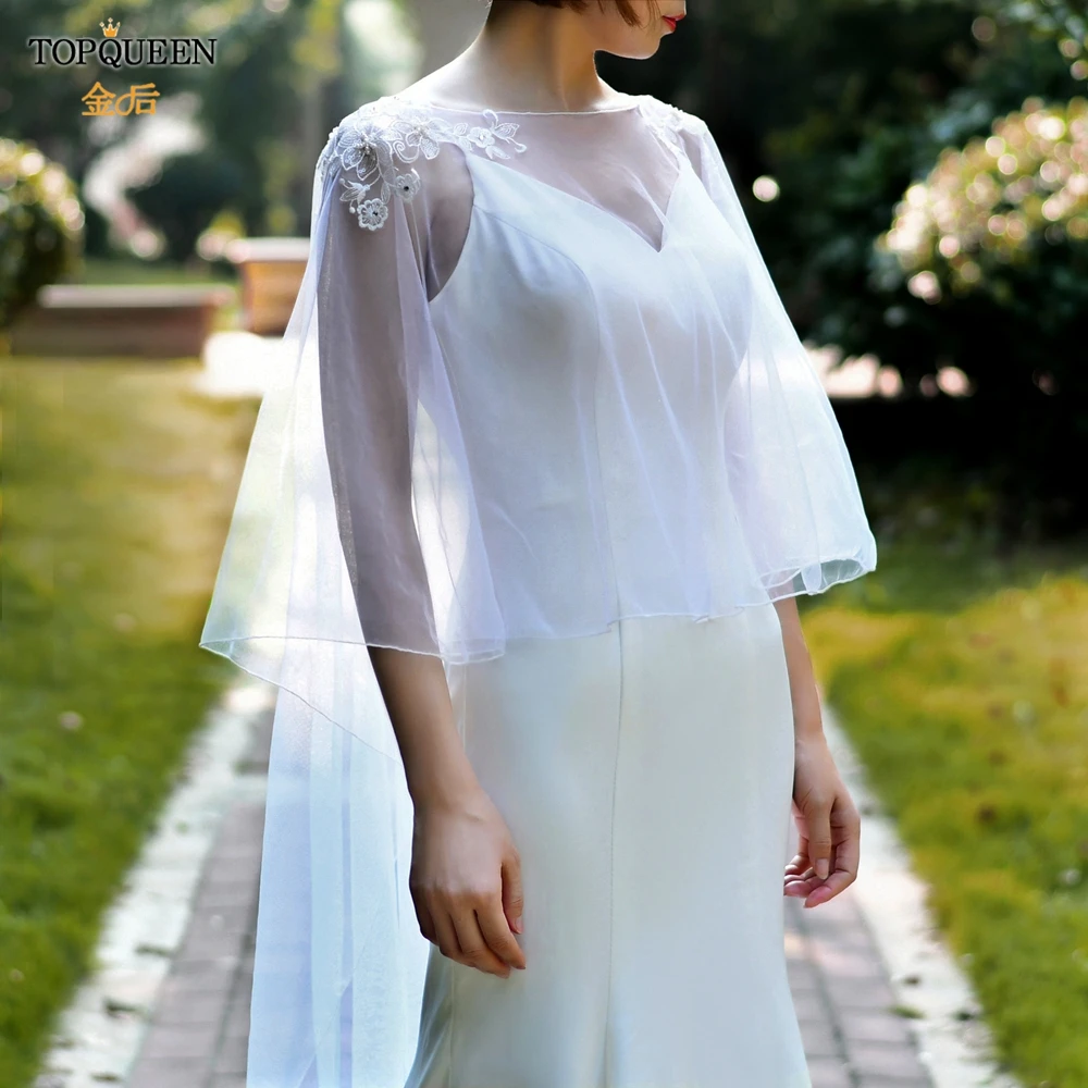 

Свадебная накидка-болеро TOPQUEEN G51, куртка для невесты, простая женская накидка длиной до пола под заказ, блестящая Короткая Передняя и длинна...