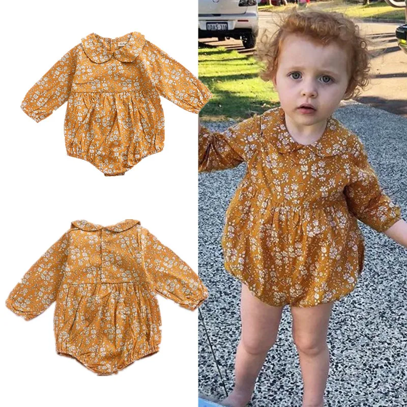 2018 зимний комбинезон для маленьких девочек с желтым цветком и воротником Питер