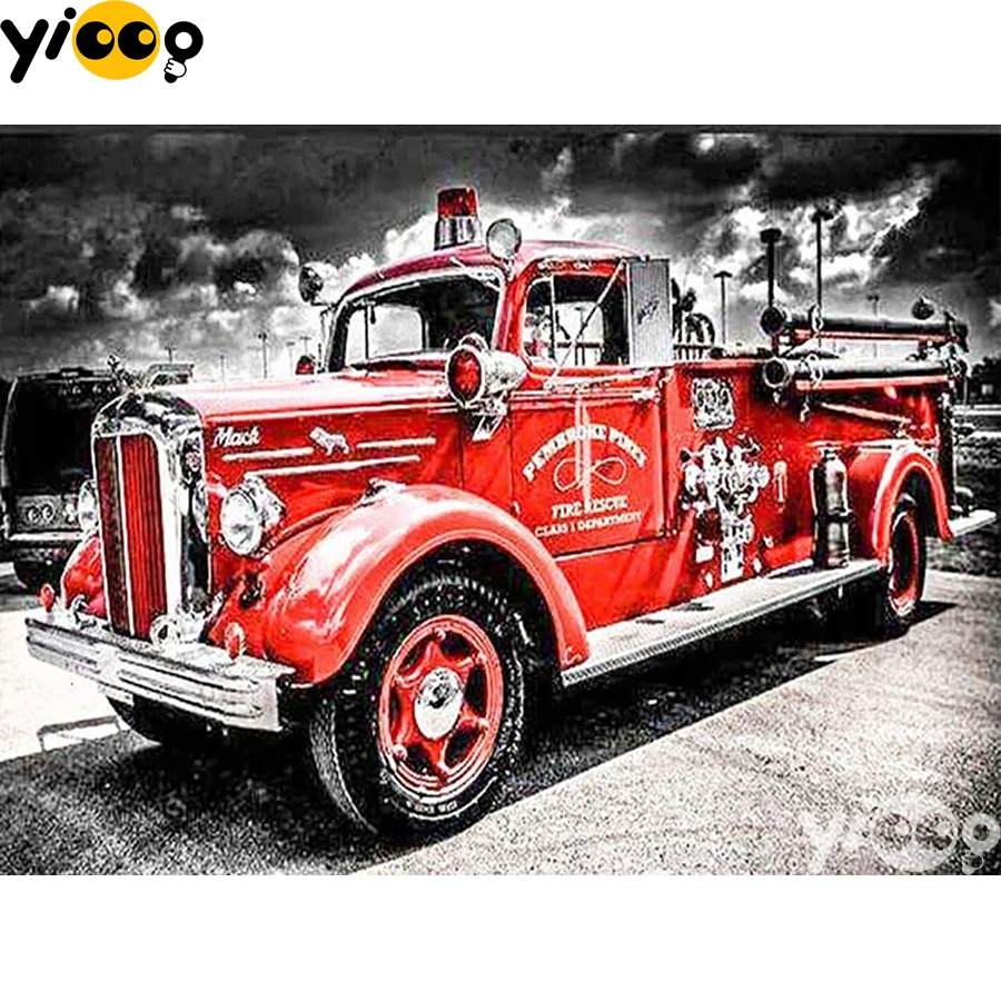 

Full Square/Round Drill Diamond Painting Cross Stitch Embroidery Red fire truck Rhinestone Mosaic Home Decor Gift BX1753
