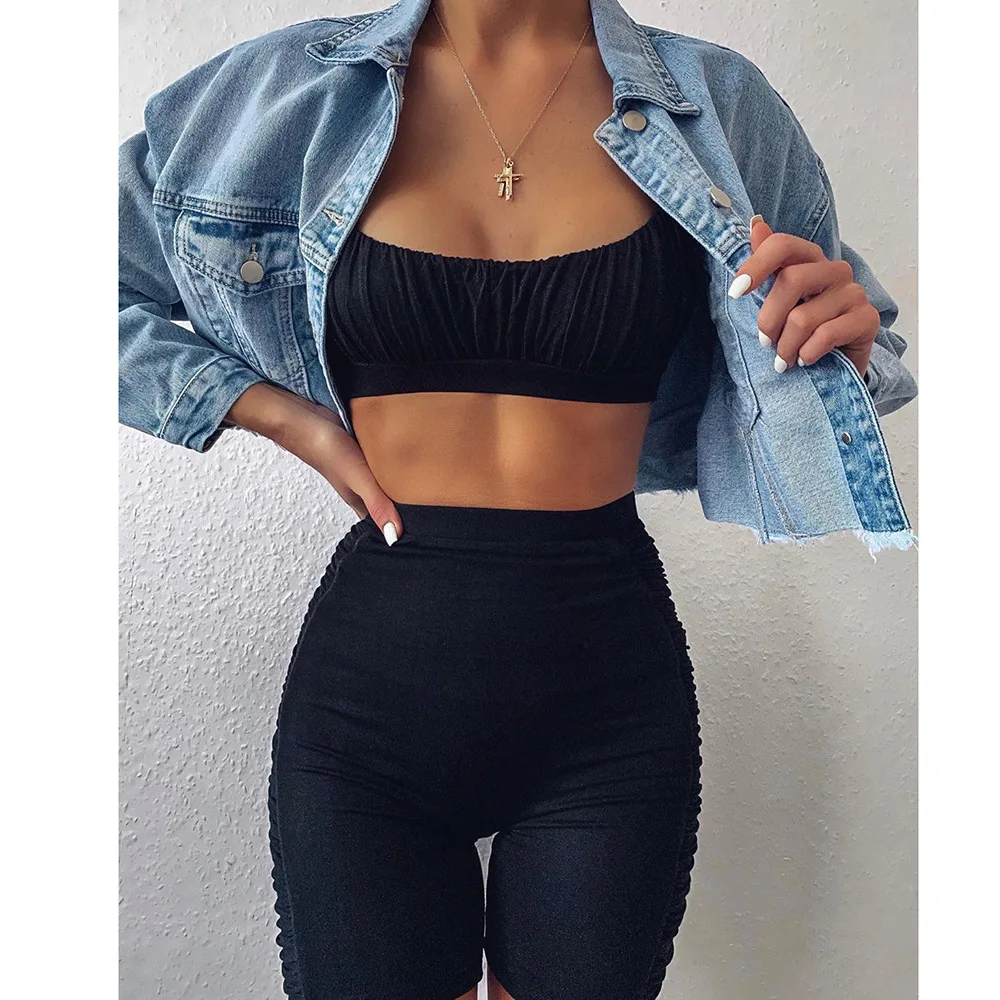 Women's 2020 Summer Sexy Leisure Solid Color Suit Top And Shorts Two Piece Set Woman Home Outfits Tracksuit |